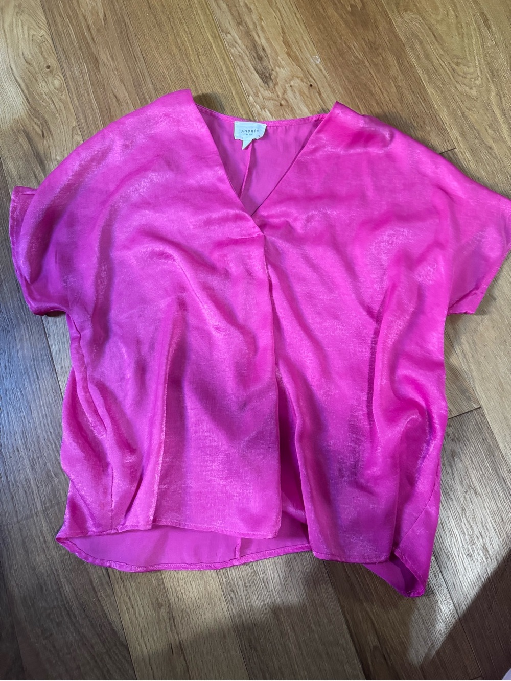 ANDREE BY UNIT Fuchsia V-Neck Short Sleeve Blouse